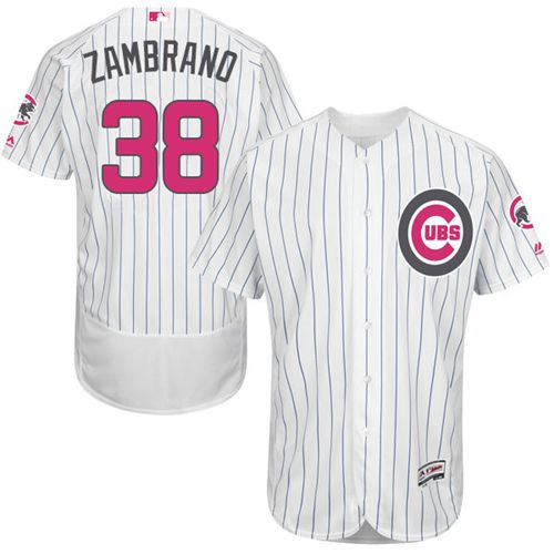 Cubs #38 Carlos Zambrano White(Blue Strip) Flexbase Authentic Collection Mother's Day Stitched MLB Jersey